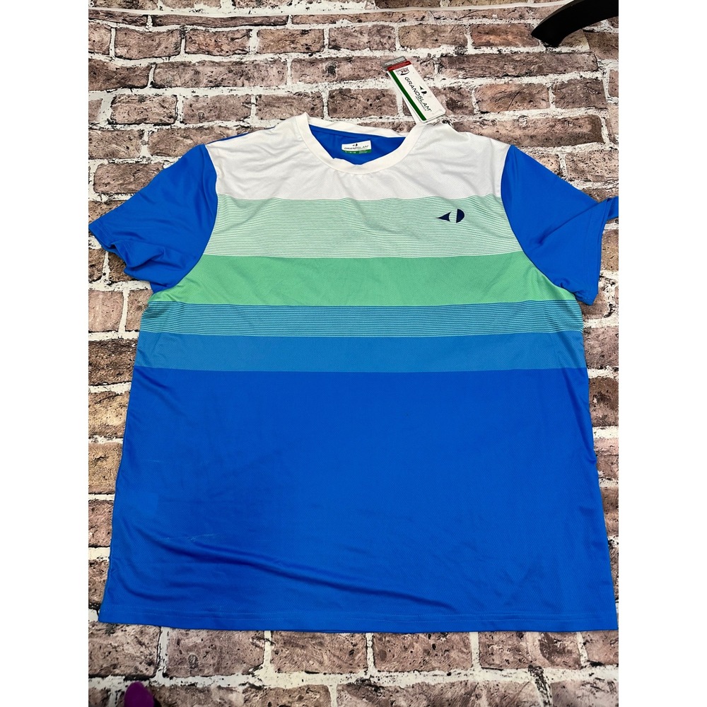 GRANDSLAM‎ PERFORMANCE Men's XL NWT Blue Green Stripe Polo Shirt USA Pickleball